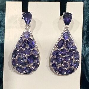 Sterling Silver Teardrop Earrings Purple Gemstone Dangle Drops